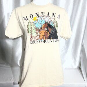 Montana Rocky Mountains Graphic T-Shirt Medium By Ruby & Lace Beige 100% Cotton